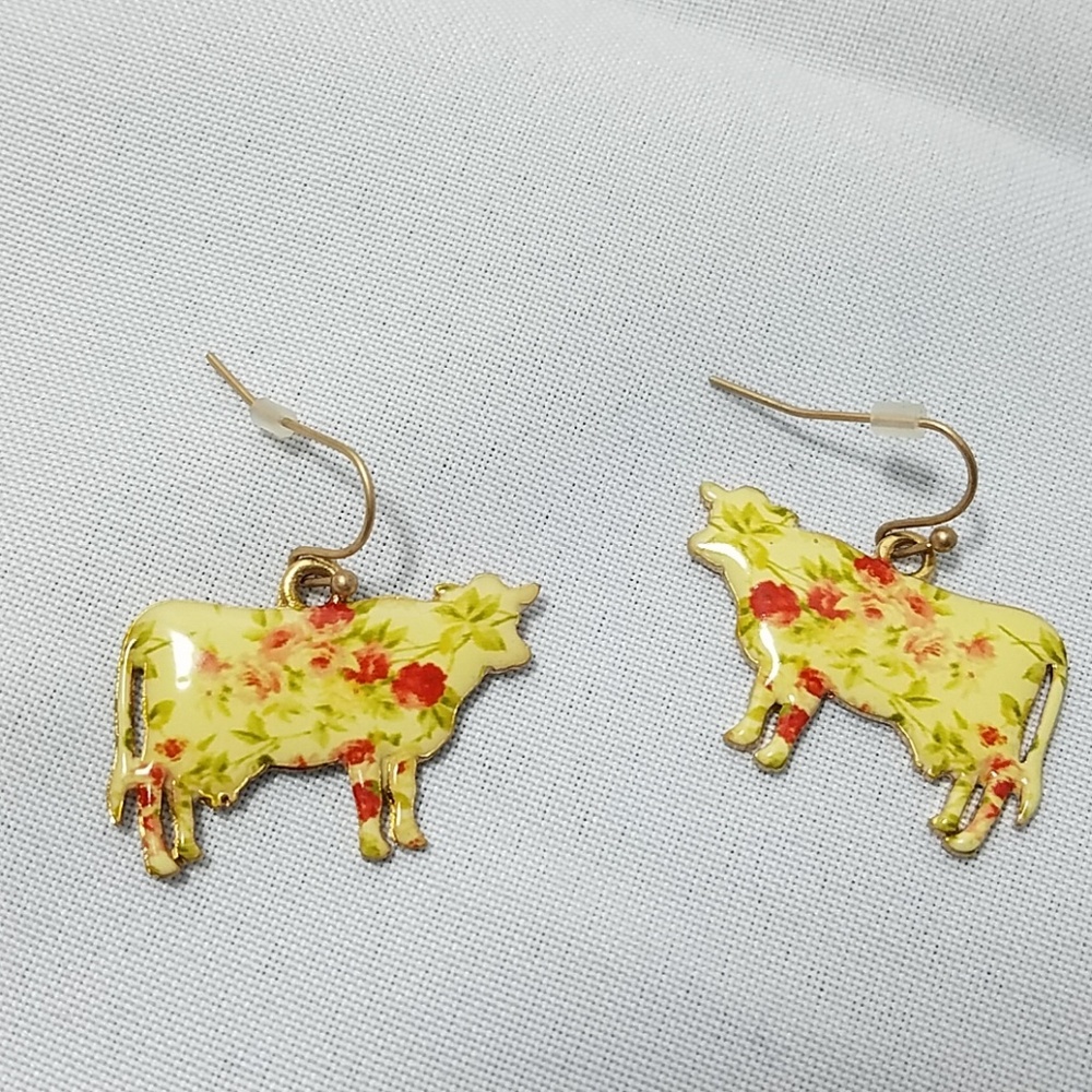 Floral Print Cow Earrings